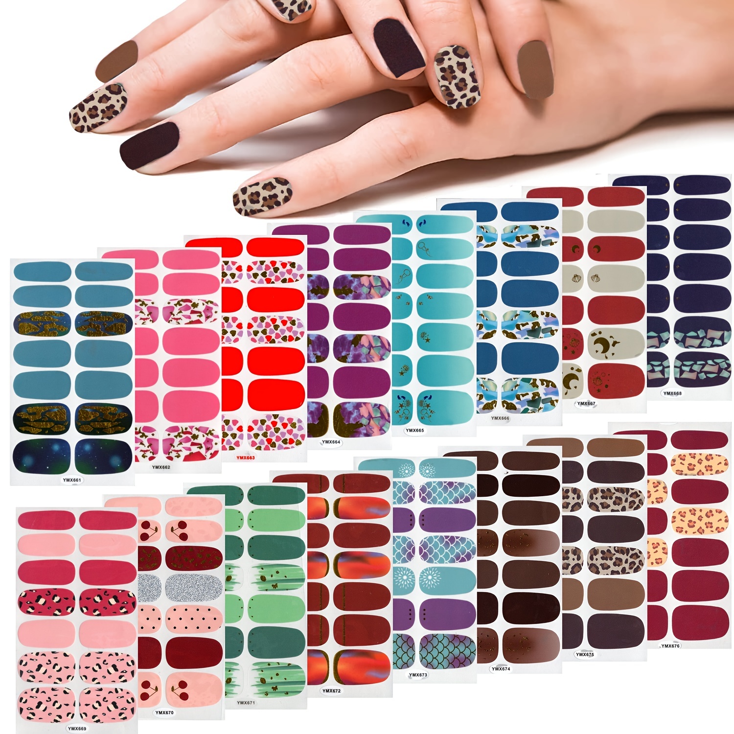 16 Sheets Leopard Print Marbled Nail Polish Strips