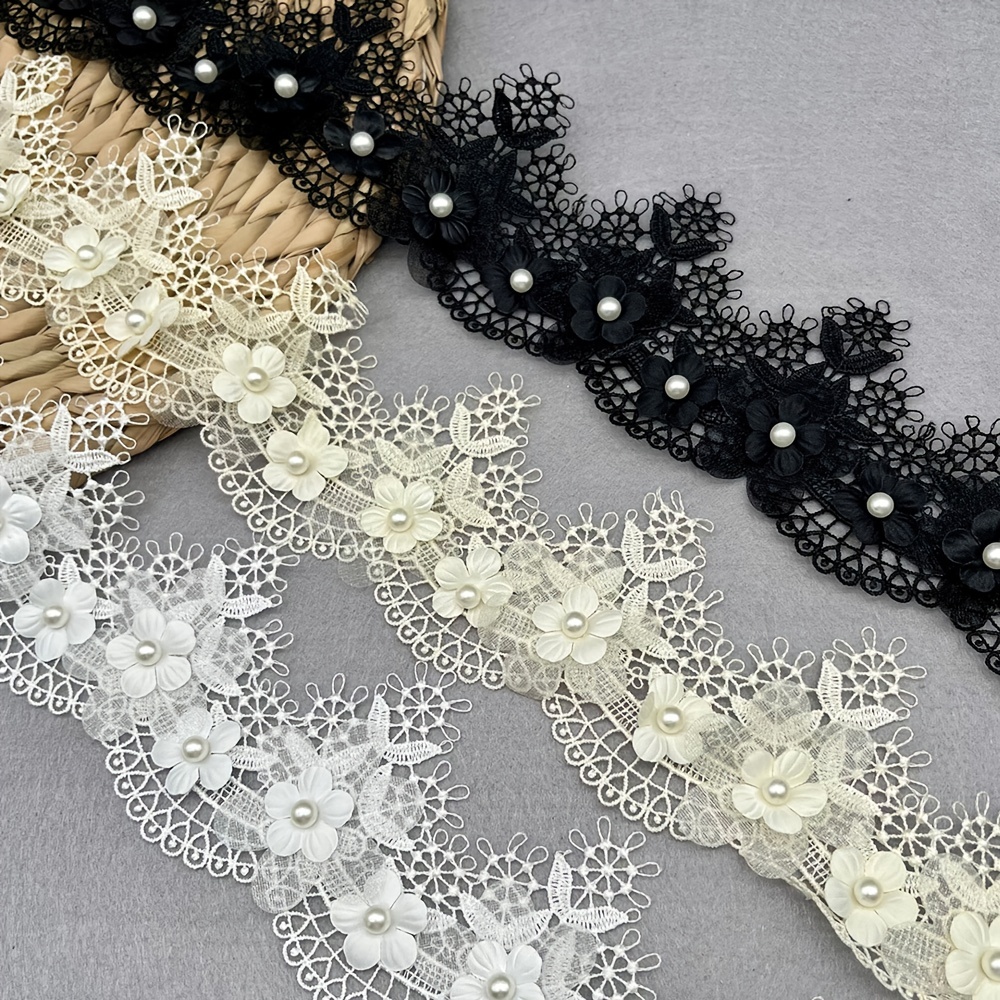 Floral Pattern Embroidered Lace Trim Fabric - OneYard