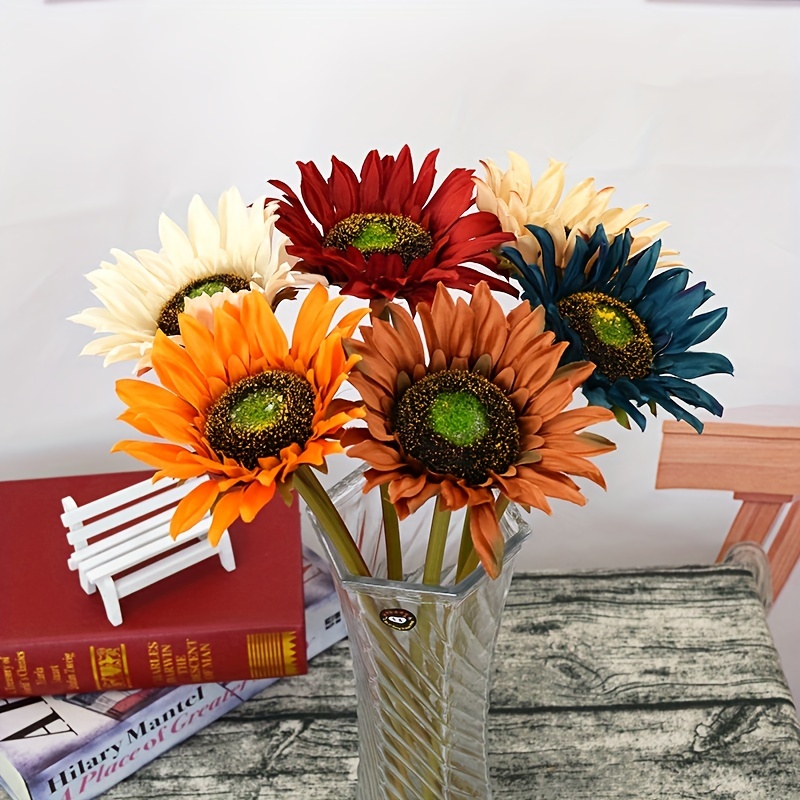 6 Girasoles Artificiales Tallo Largo Jarrón Alto, Girasoles Otoño Falsos  Seda Decoración Fiesta Boda En Casa, Festival Cosecha Halloween Acción  Gracias Otoño, Decoración Hogar - Hogar Cocina - Temu