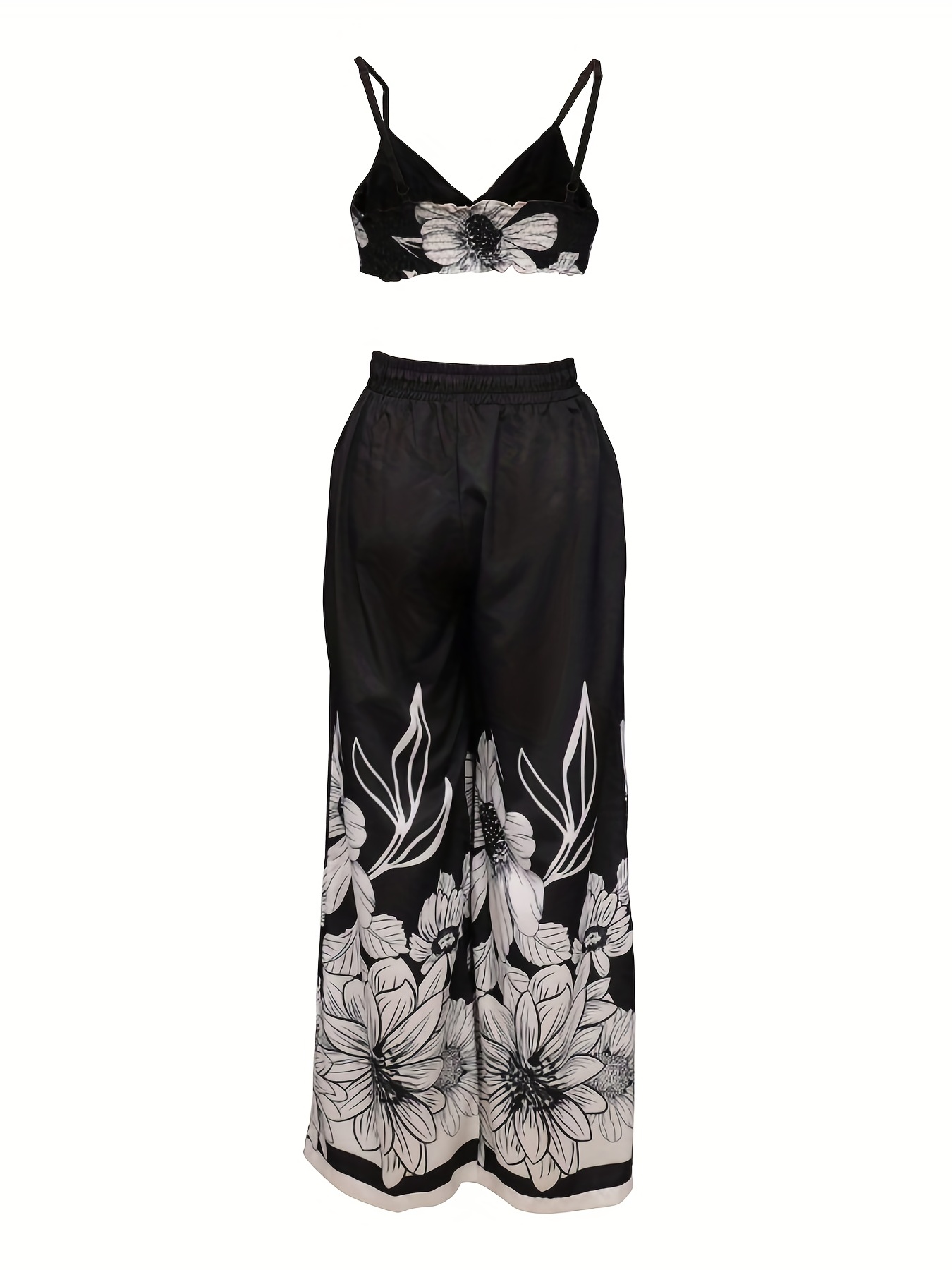 Floral Printed Bra Tops & Long Pants Suits Women's Night Out