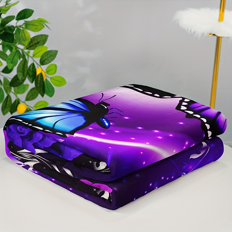 1pc   butterfly floral print flannel blanket soft warm throw blanket nap blanket for couch sofa office bed camping travel multi purpose   gift blanket for   details 8