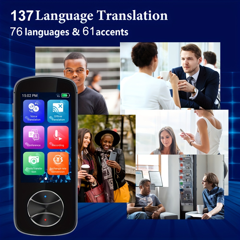 Dispositivo traductor de idiomas, traductor instantáneo portátil  bidireccional, traducción de fotos por voz en línea sin conexión,  compatible con 137