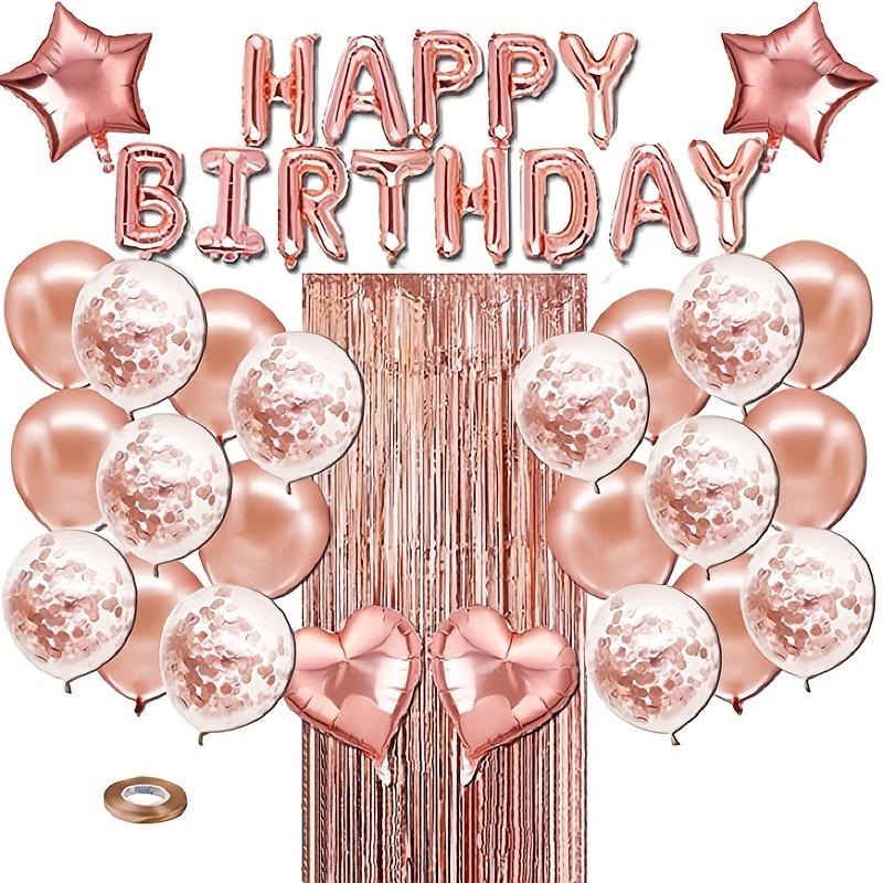 27pcs Feliz cumpleaños 30 Globos Kit Papel de aluminio Globos de oro rosa  Globos de látex para 30 años Fiesta de cumpleaños