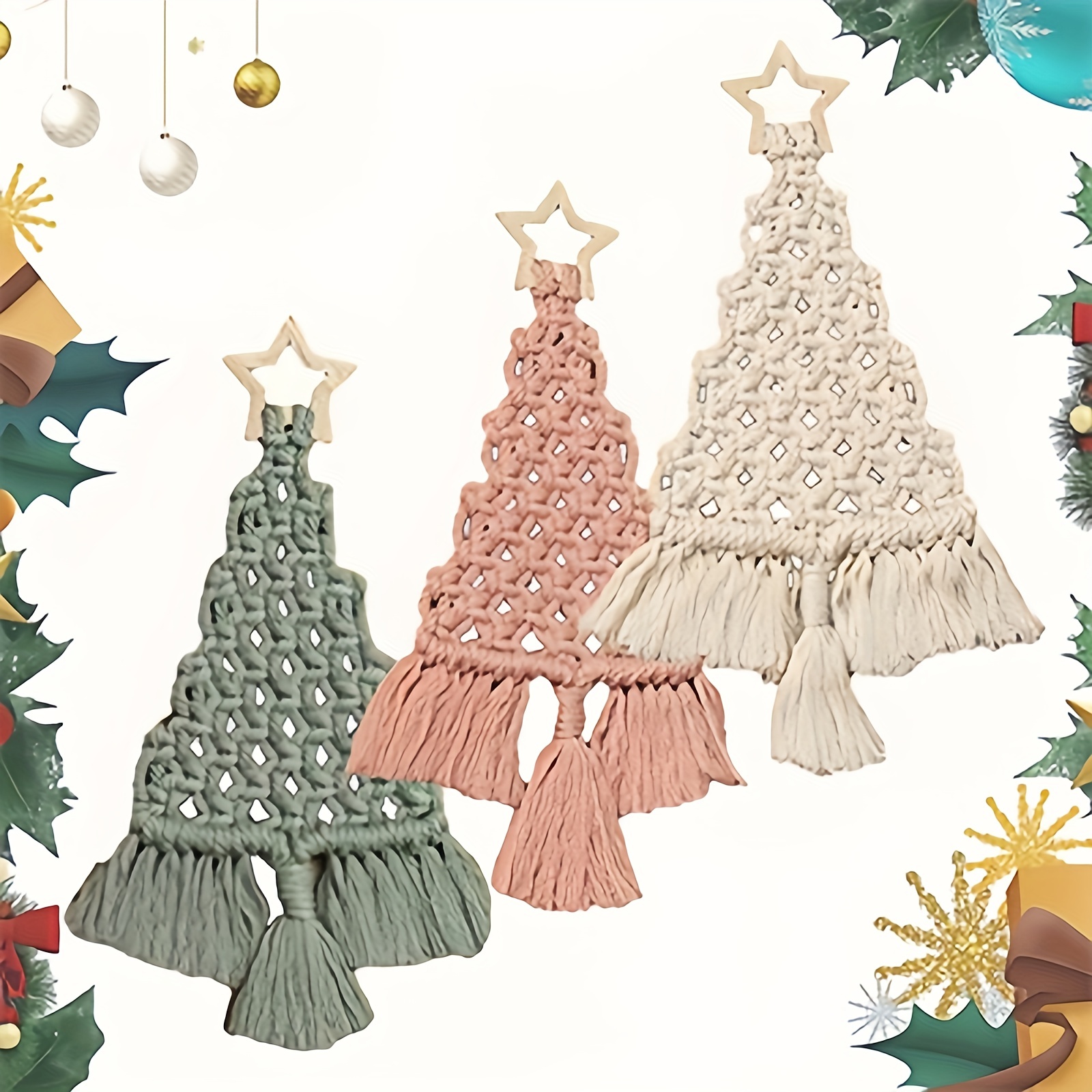 3pcs DIY Woven Christmas Tree Kit Wall Hanging Rope Decoration