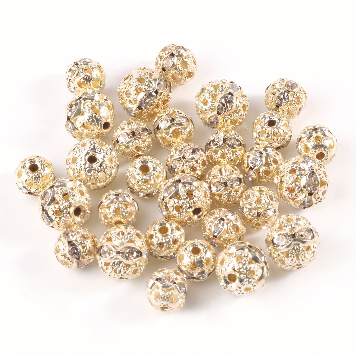 

50pcs/bag 6/8mm Golden Plated Alloy Rhinestone Crystal Beads For Jewelry Making Diy Special Bracelet Necklace Handmade Craft Supplies