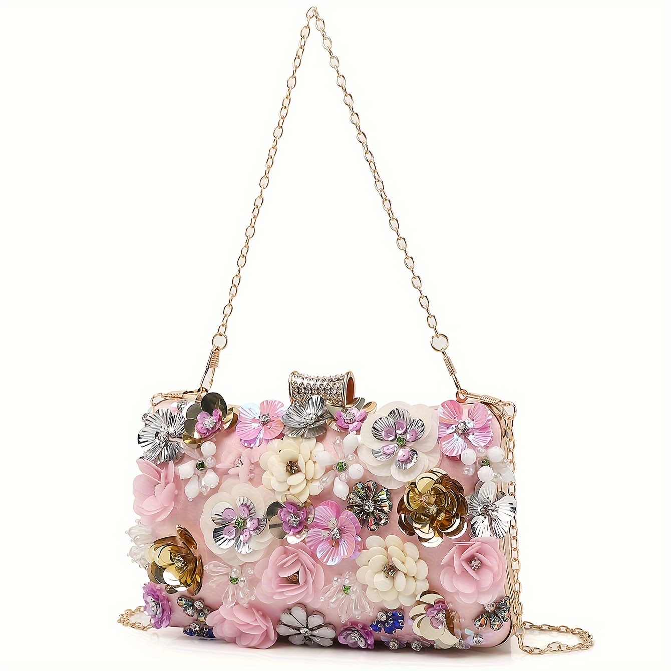 3d Beaded Flower Evening Bag Elegant Box Clutch Purse - Temu