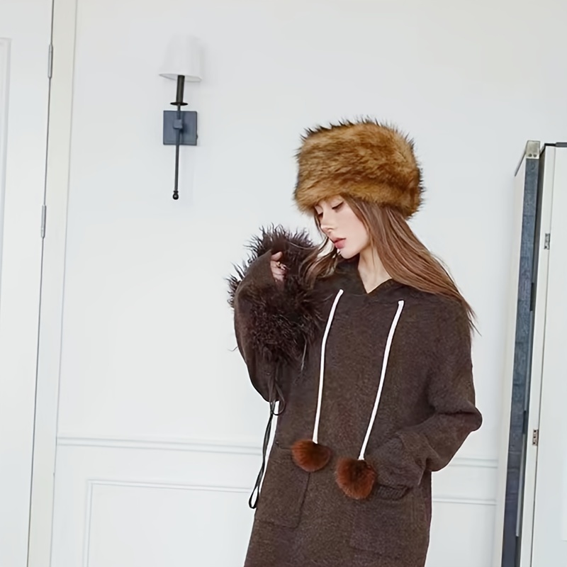Femmes Chapeau d'hiver Foulard à capuche Faux Fourrure Tricot Col Plus  chaud Épais Peluche Fluffy Beanies