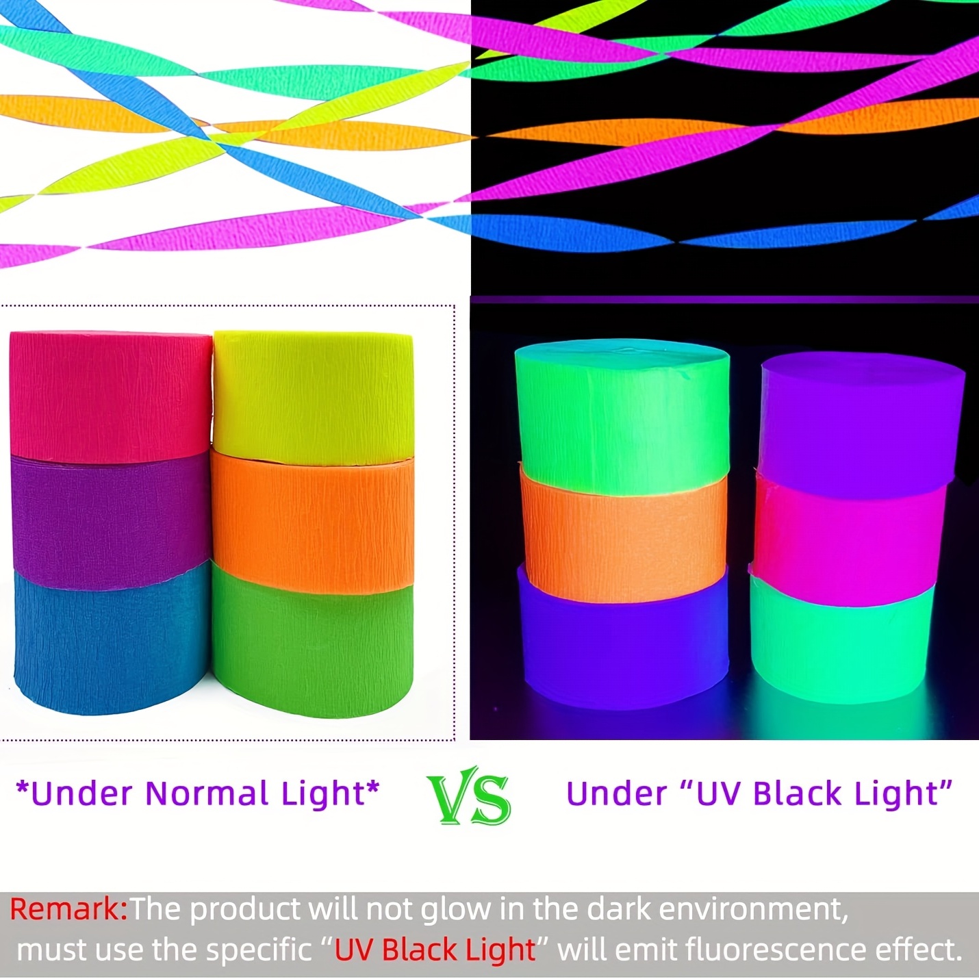  530feet UV Paper Neon Garland Neon Streamers Glow in