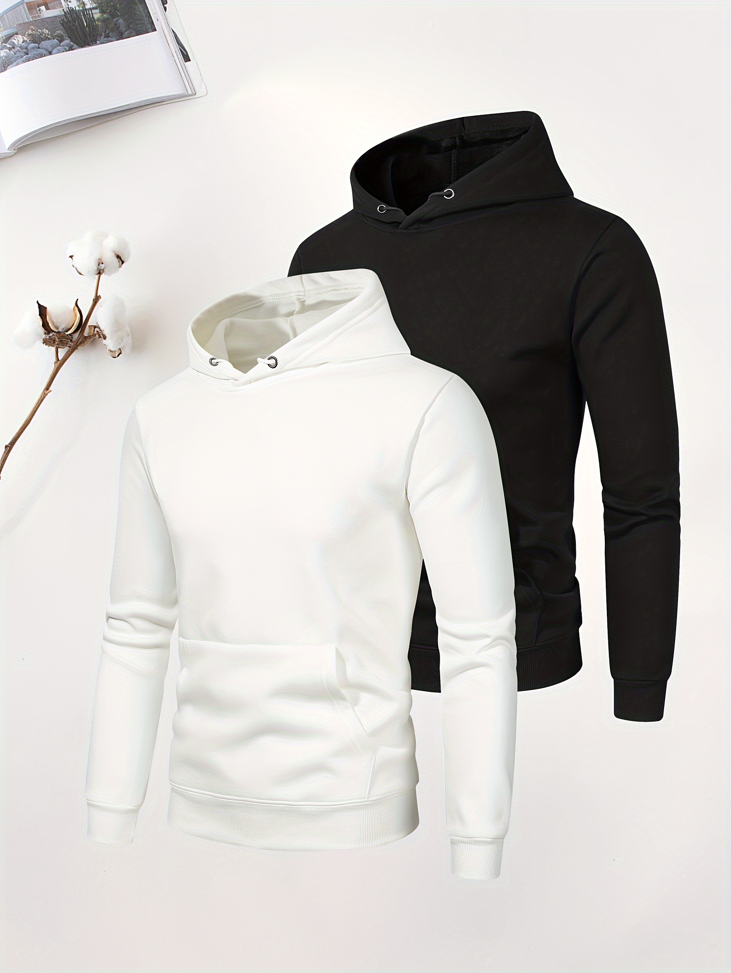 Men's Solid Hooded Sweatshirt Fleece Sportwear Cool Slim Fit Long Sleeve  Cozy Warm Hoodie Streetwear