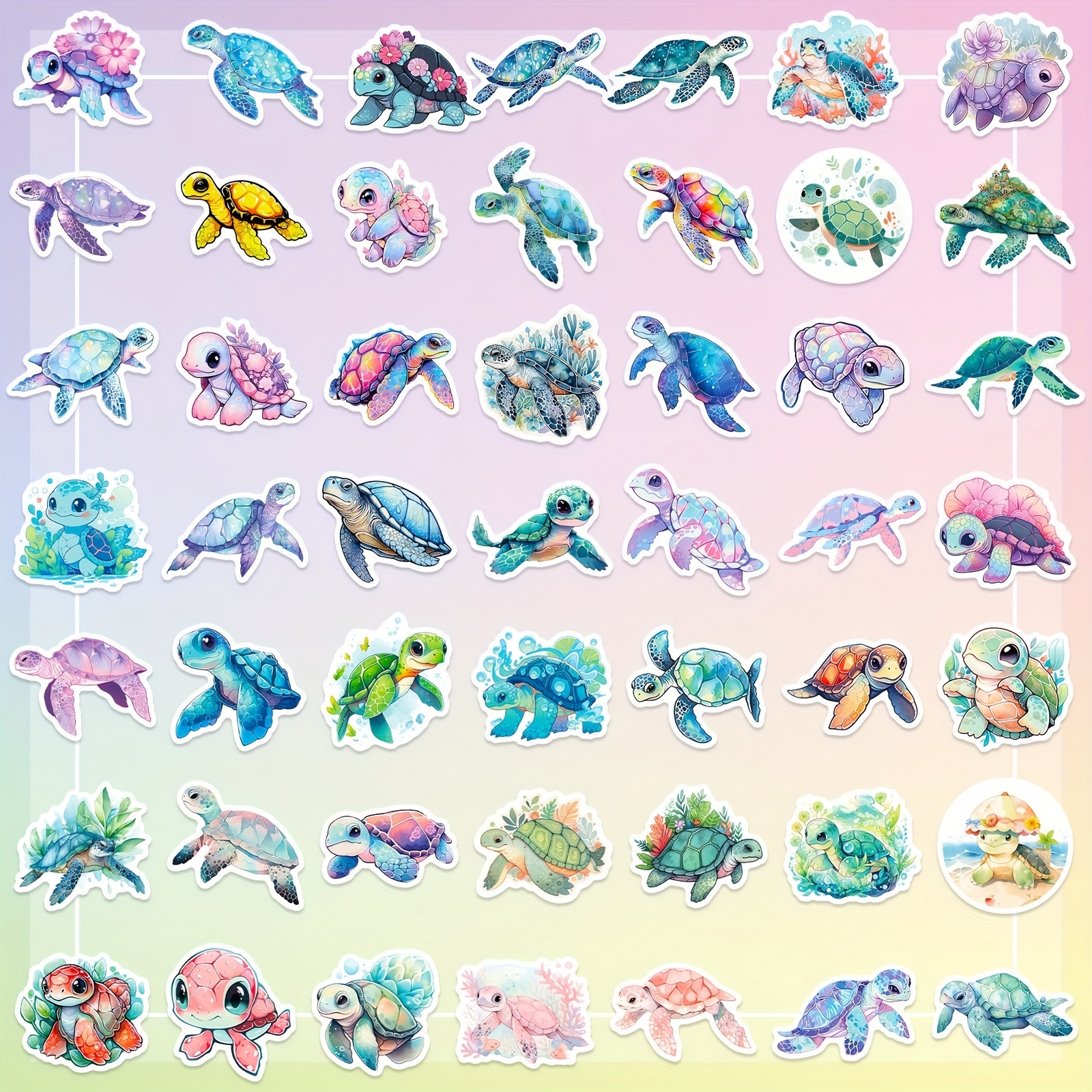 10/50pcs Blue Marine Sea Turtle Varied Stickers Pack for Kids