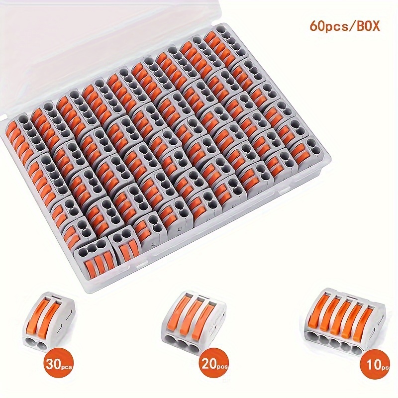 Set Of 60 Universal Cable And Wire Connectors, Compact And Quick Home Wire Connection Terminal Block, With 2-5 Pins, PCT-212 Quick Connection Terminal, Capable Of Replacing 222-412 Pressure Type Parallel Wire Connection Terminal Set.