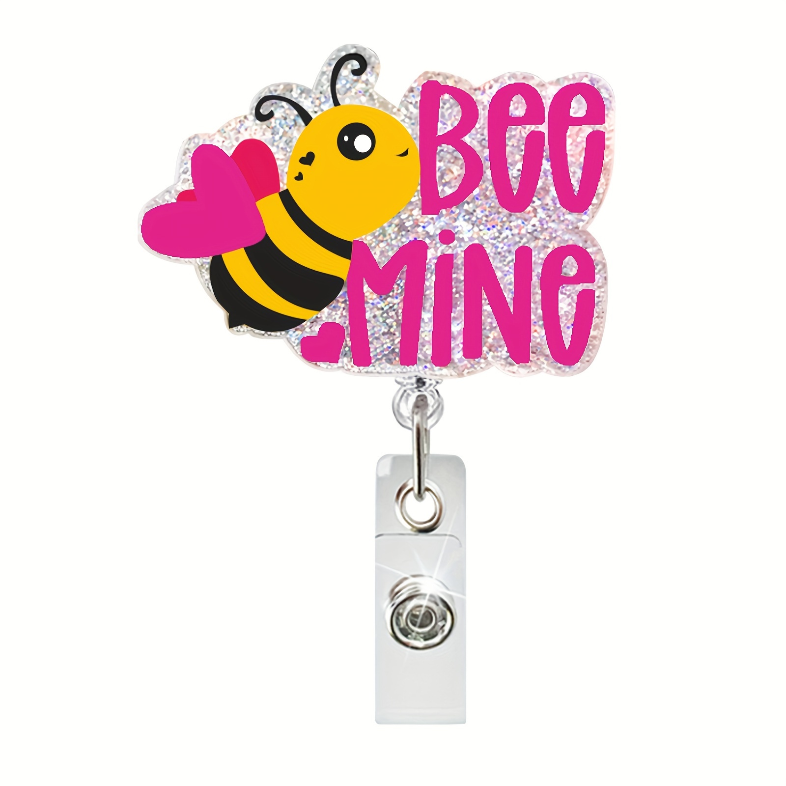 Cat,pc Valentine's Day Acrylic Glitter Retractable Badge Reel ID Name Badge Holder Archer Bee English Old Man Envelope Badge Reels with Alligator