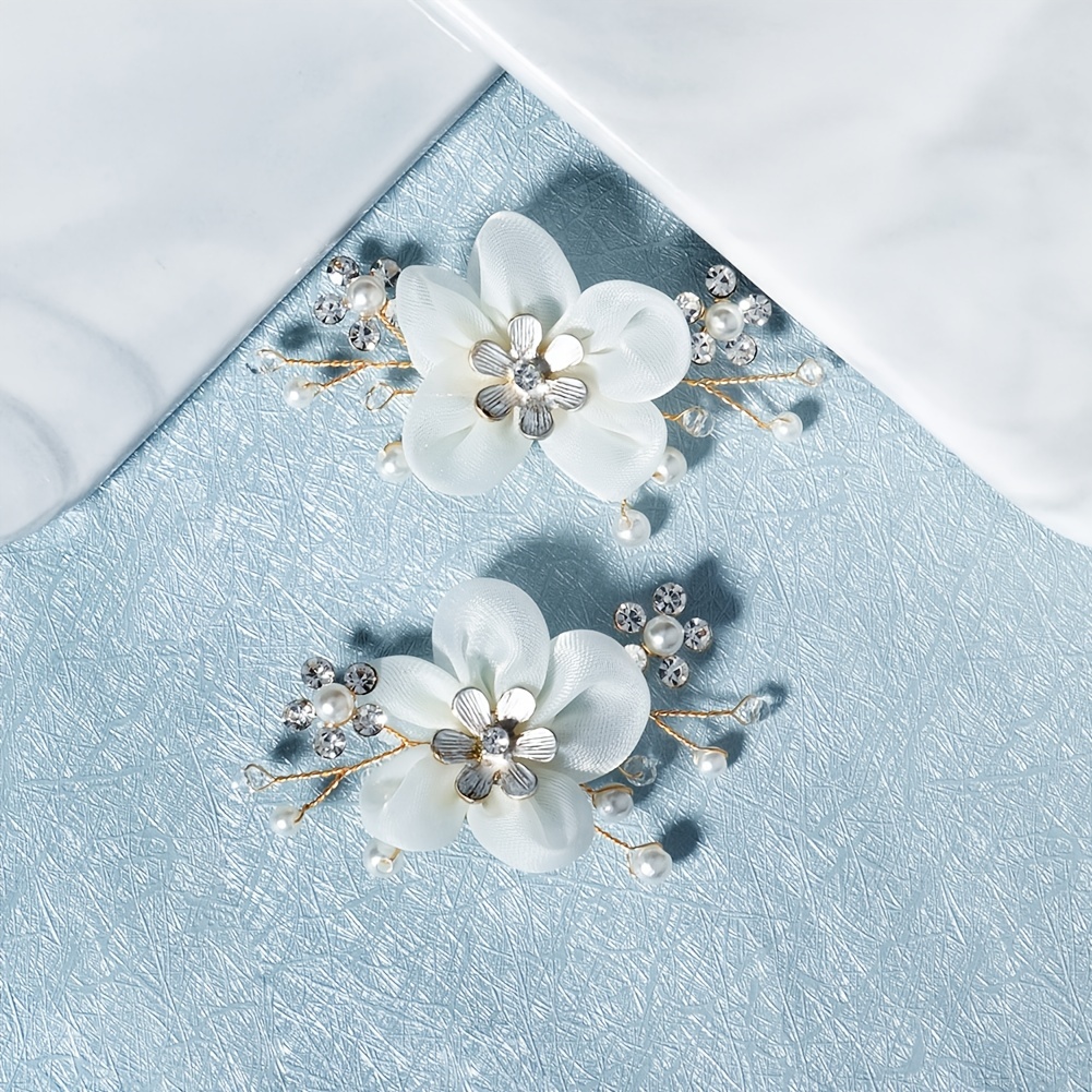 Fabric Flower Rhinestone Shoe Buckles for Women