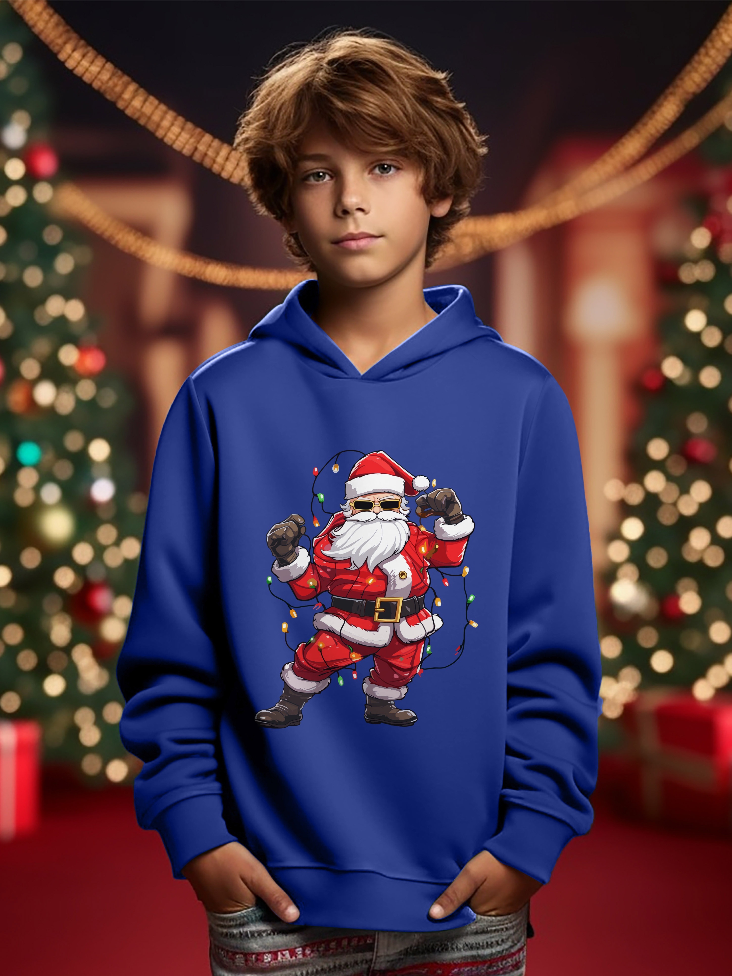 Christmas Cool Santa Print Cute cozy Hoodie Kids Boys Keep Temu