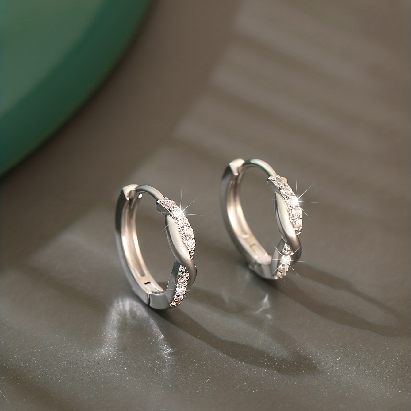 Copper Zirconium Round Earrings & Hollow Hoops Set