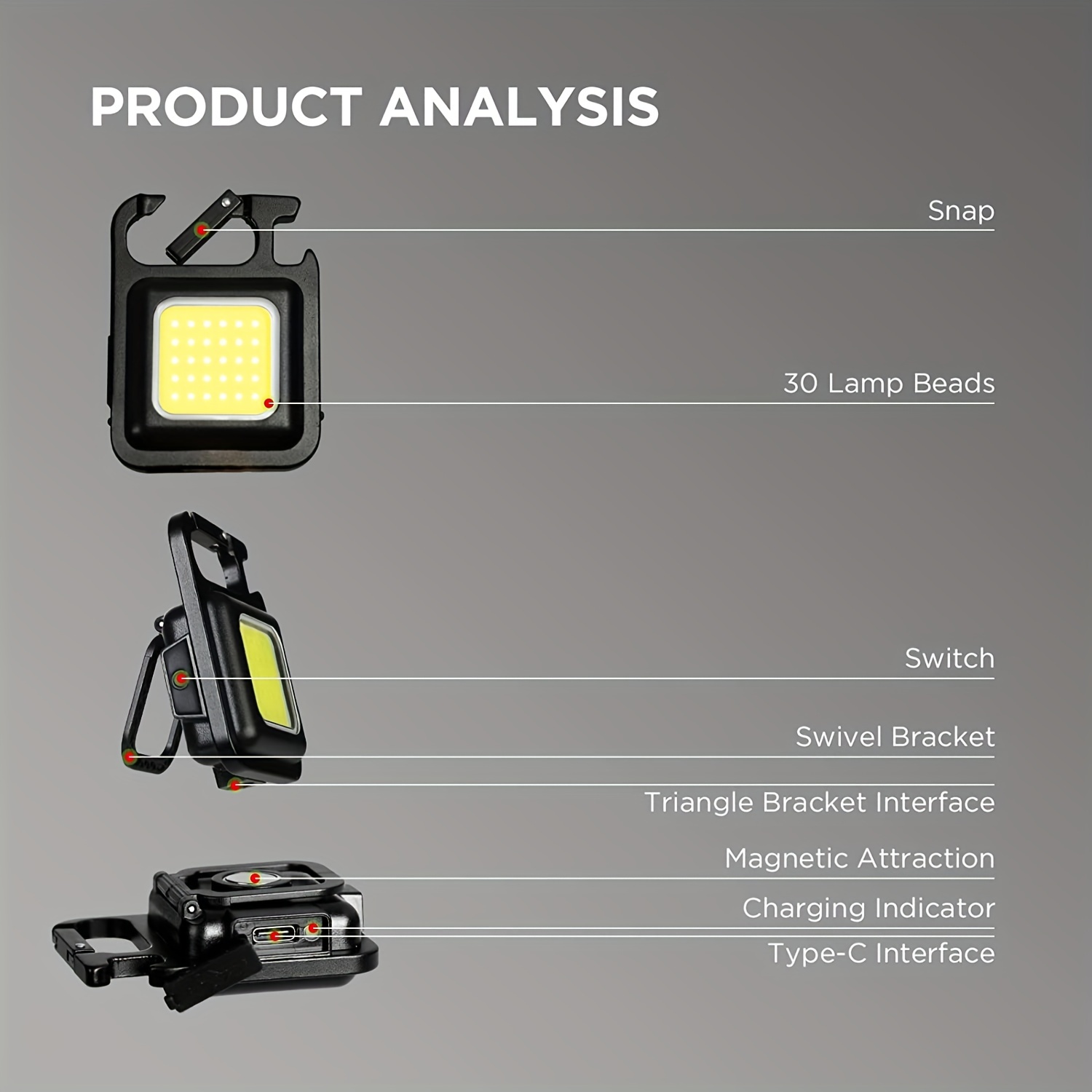 Rechargeable Cob Keychain Light with Retractable Keychain, Bottle