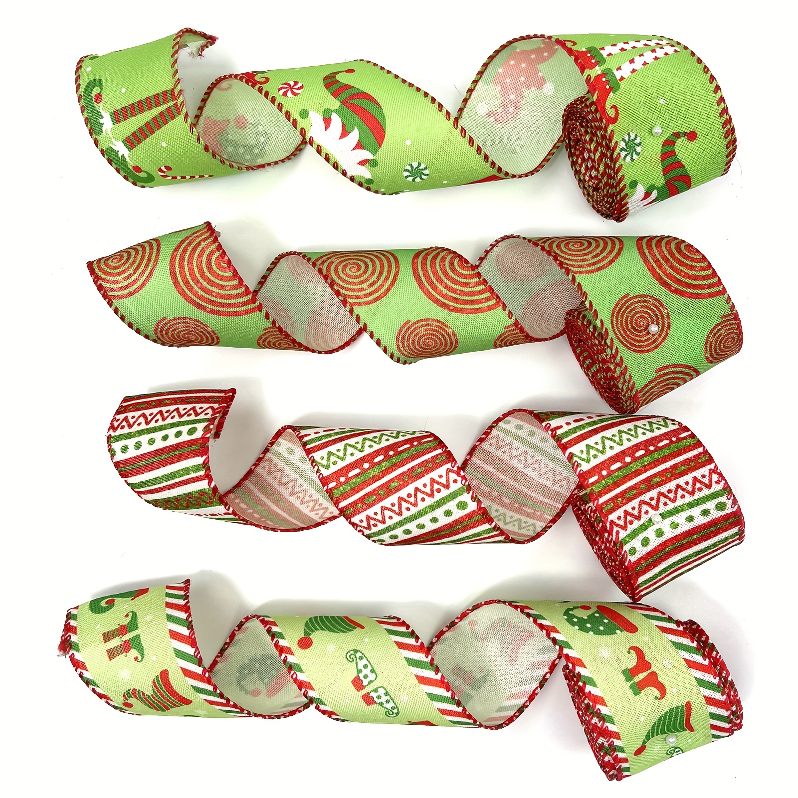 5 Yards Christmas Wired Ribbon, Red And Lime Green Christmas