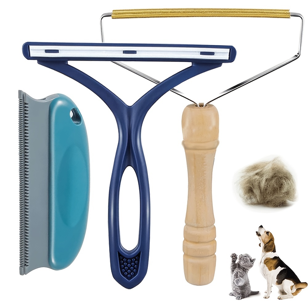 

3pcs Pet Hair Remover Portable Fabric Fuzz Brush Reusable Dog And Cat Hair Lint Remover Scraper And Carpet Cleaner Set