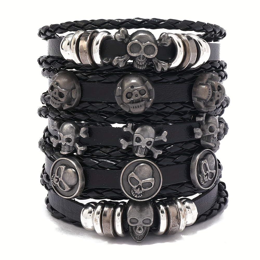 Skull Studded Leather Bracelet, Black/Silver, One Size, Wearable Costume  Accessory for Halloween