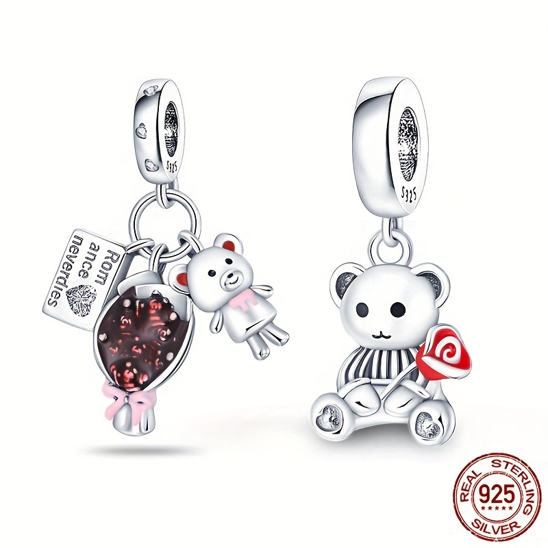 Pretty Color Rose Bear 925 Sterling Silver Charm Beads - Temu United Kingdom