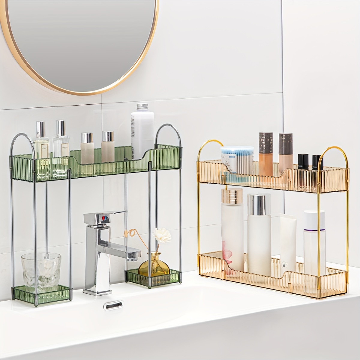 1pc Gold Bathroom Faucet Storage Shelf For Toiletries And Hand