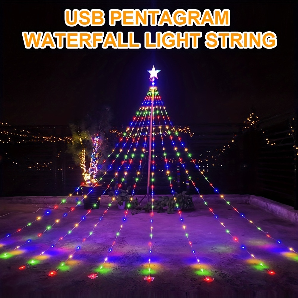 1pc Christmas Outdoor Star String Lights, Waterfall String Light, USB  Flowing Water Light, 9 Strip 78.74inch/6.56ft, 8 Lighting Modes With Remote  Con