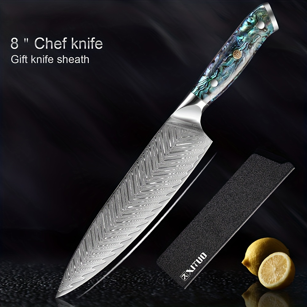 1pc, Professional Chef Knife, 8 Inch Damascus Kitchen Knives Of Japanese  VG-10 Stainless Steel ,Ultra Sharp Blade And Ergonomic Handle, Stain  Resistan