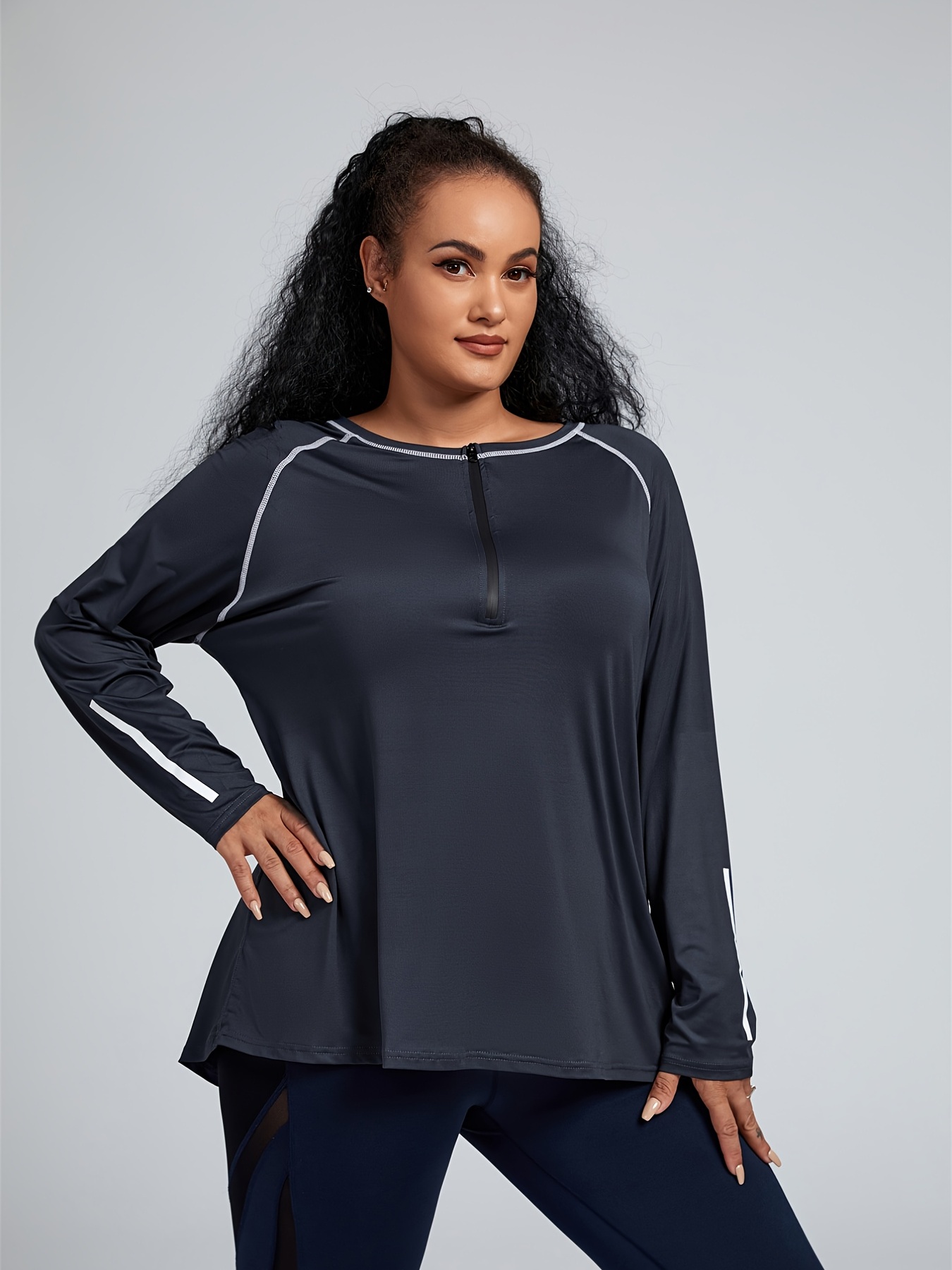 Plus Size Zip Up Quick Drying Loose Fit Long Sleeve - Temu