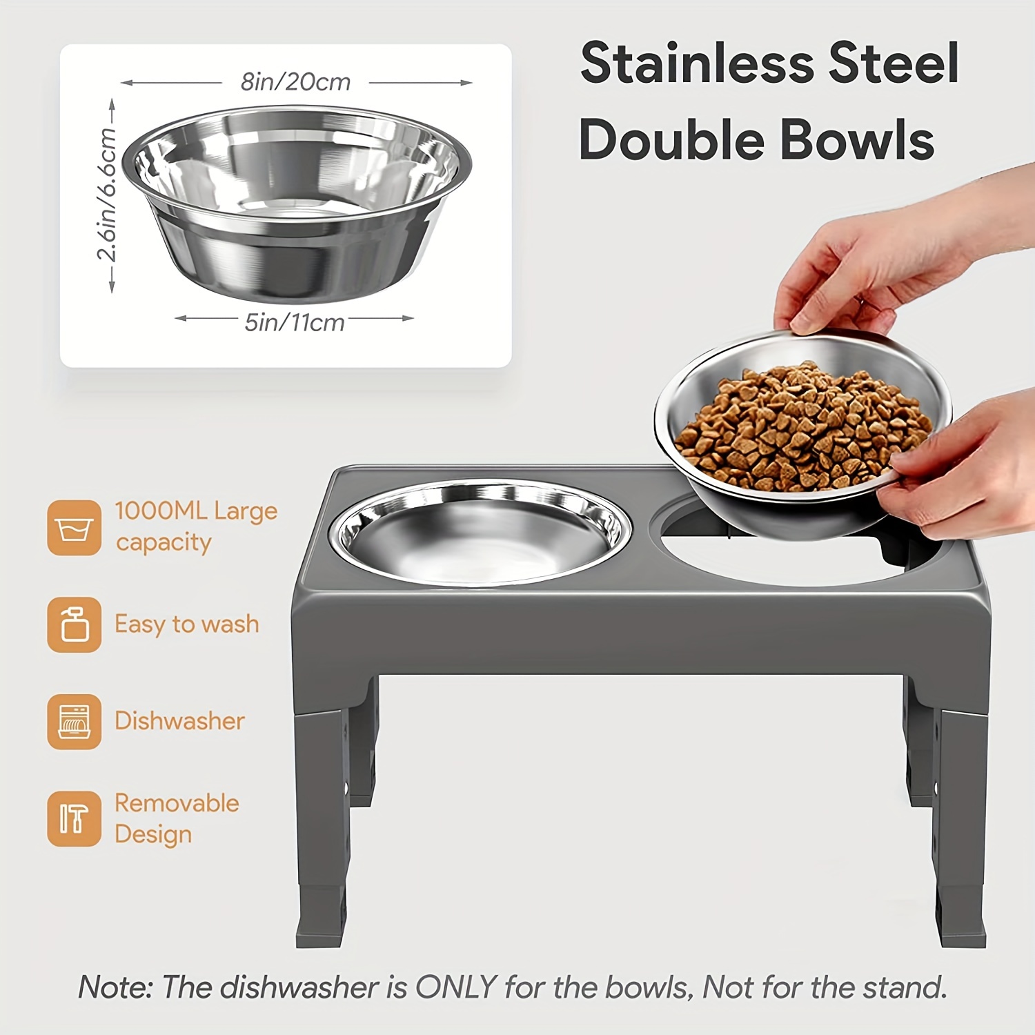 Elevated Double Stainless Steel Bowl with 5 Height Adjustable Raised Stand  Dog Bowl, Various Color