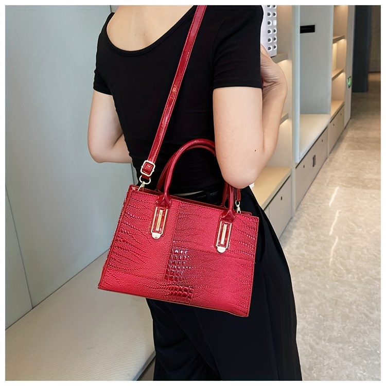 Red Croc Print Shopper Bag / Red Croc Bag / Red Shoulder Bag