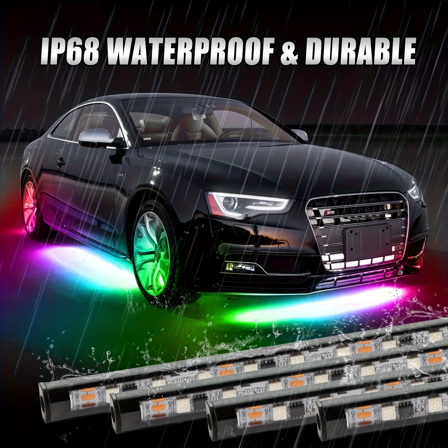 PryEU 12 pulgadas, tira de luz LED para interior del automóvil,  12V blanco/rojo/azul/verde/amarillo/rosa/RGB conectable impermeable para  automóviles camiones motocicleta barcos : Automotriz