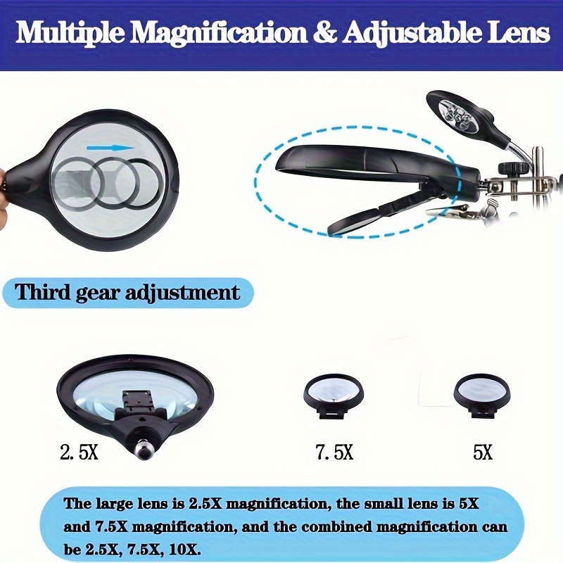 10X Magnifying Glass with Light and Stand, Desktop Hands Free