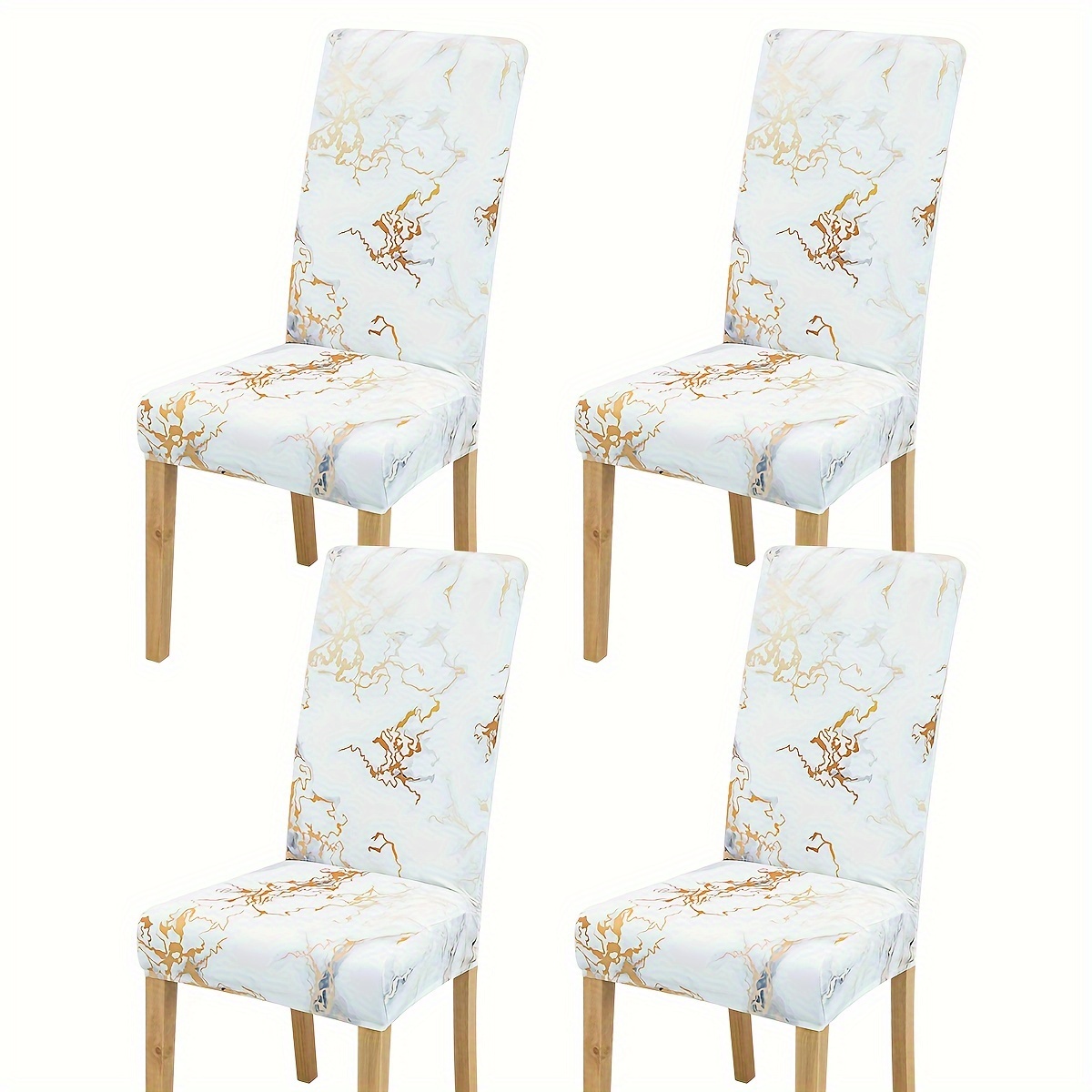 4/6pcs Printed Marble Texture Elastic Chair Covers, Protect Furniture And Refresh Your Dining Room Decor