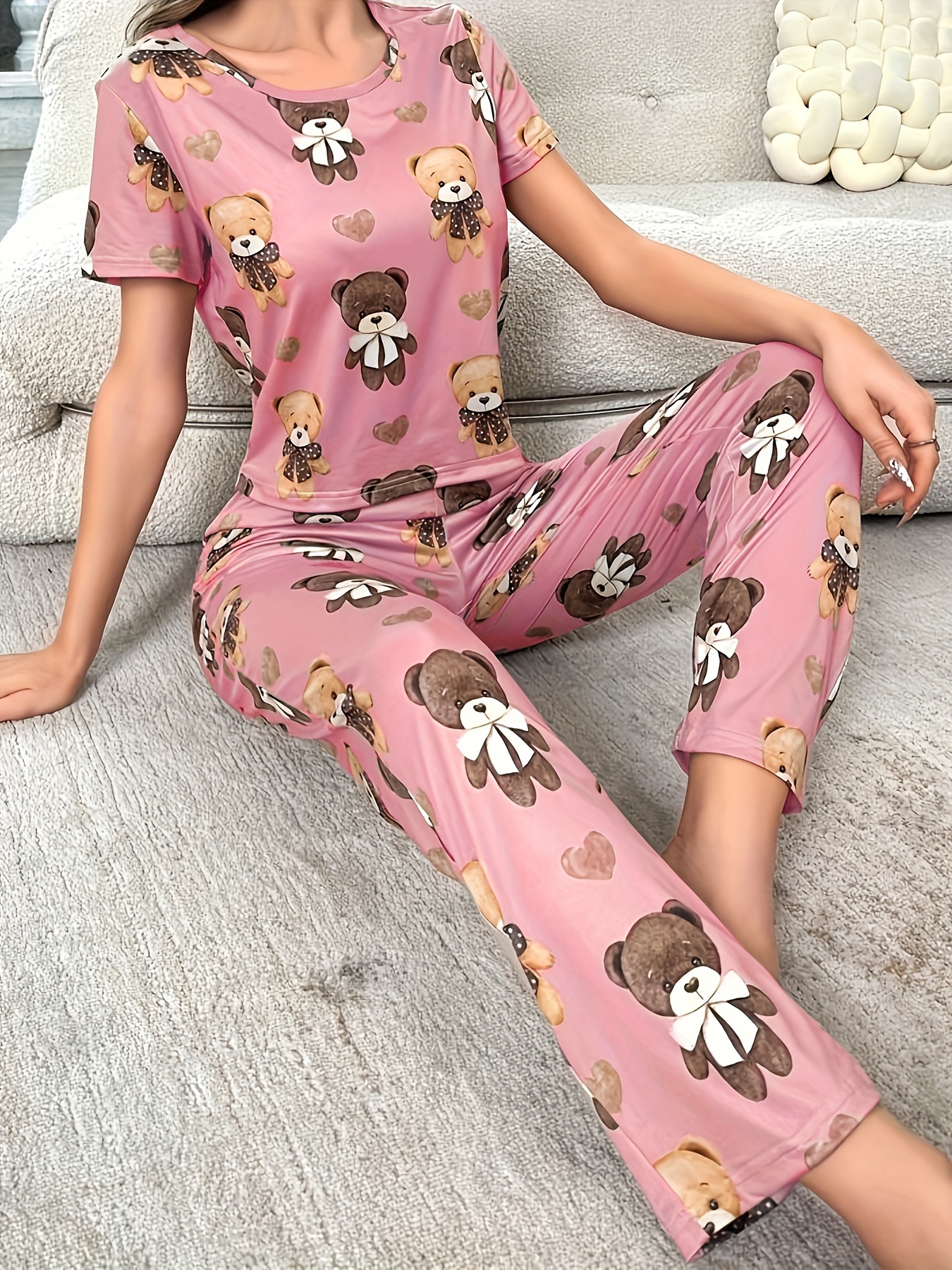 Conjunto De Pijama Com Estampa De Urso Desenhos Animados - Temu Portugal