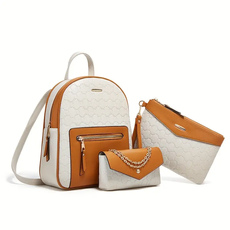 Embossed Pattern Backpack Fashion Pu Leather Travel School - Temu