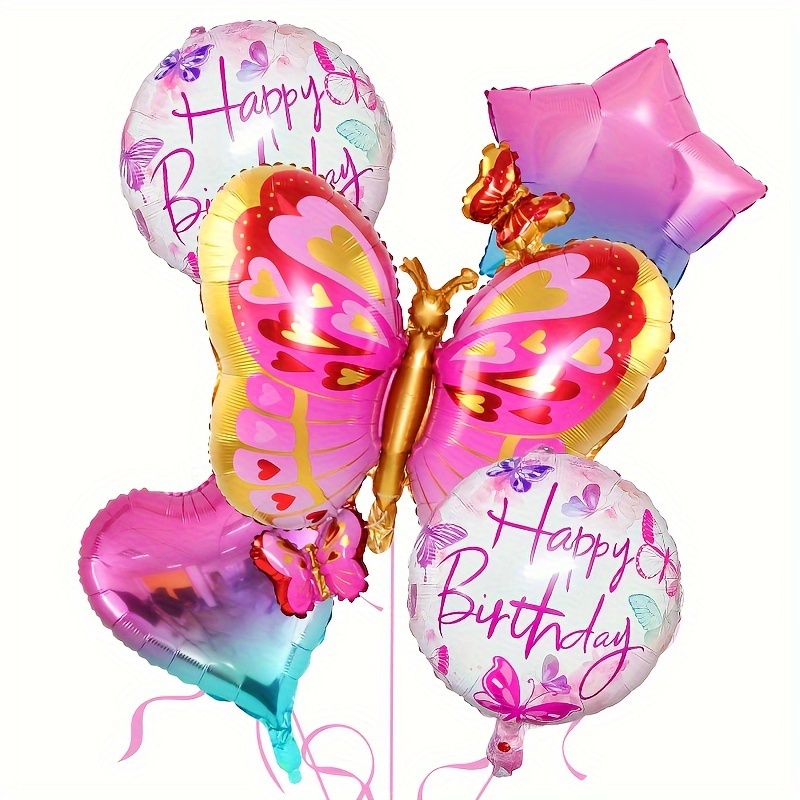 Support de ballons numérotés en or rose, thème papillon