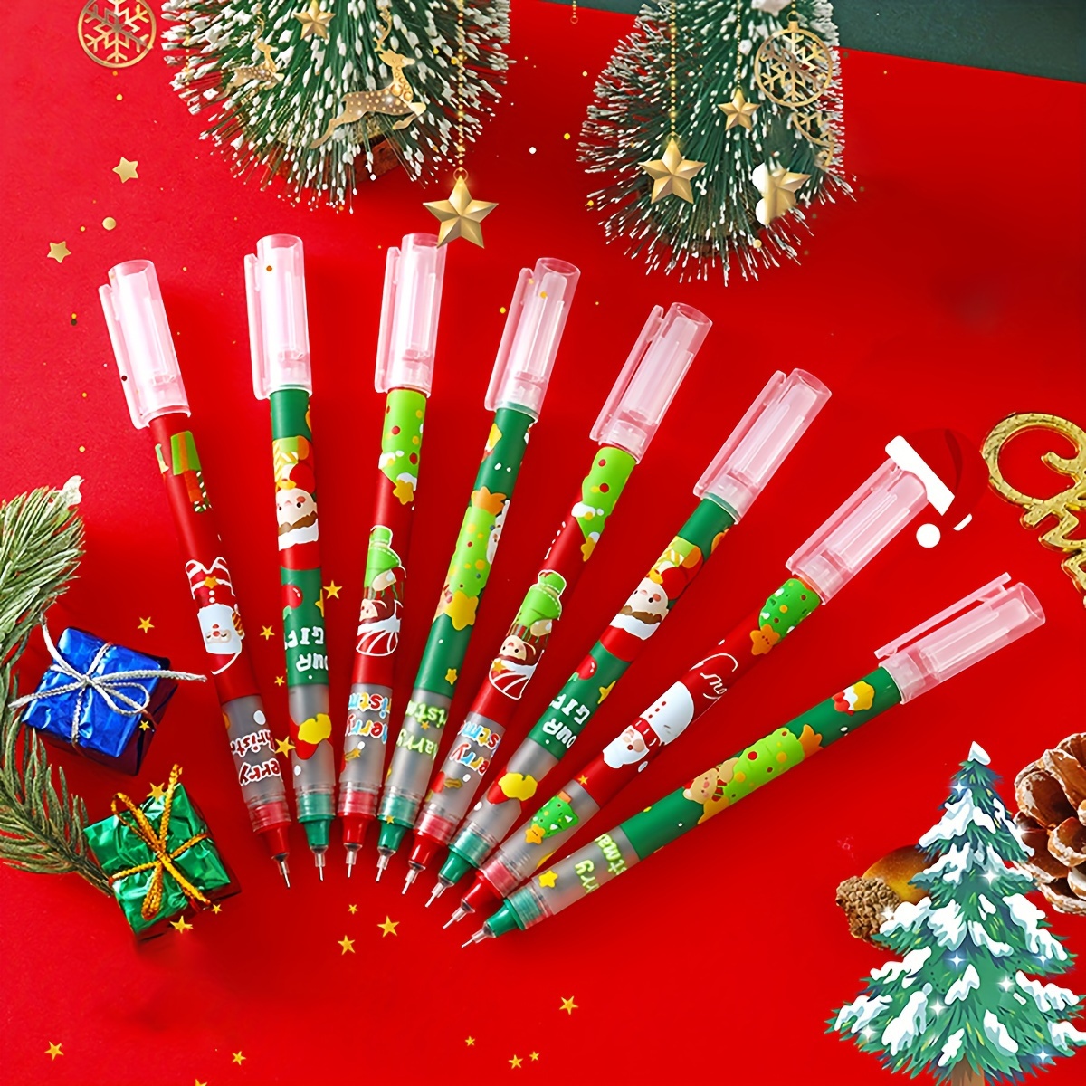 Random Color Christmas Ballpoint Pens Colorful Pens Writing - Temu