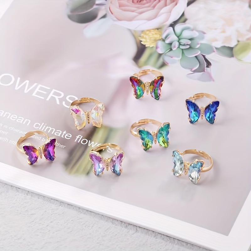 Gradient Colorful Zircon Butterfly Ring Adjustable