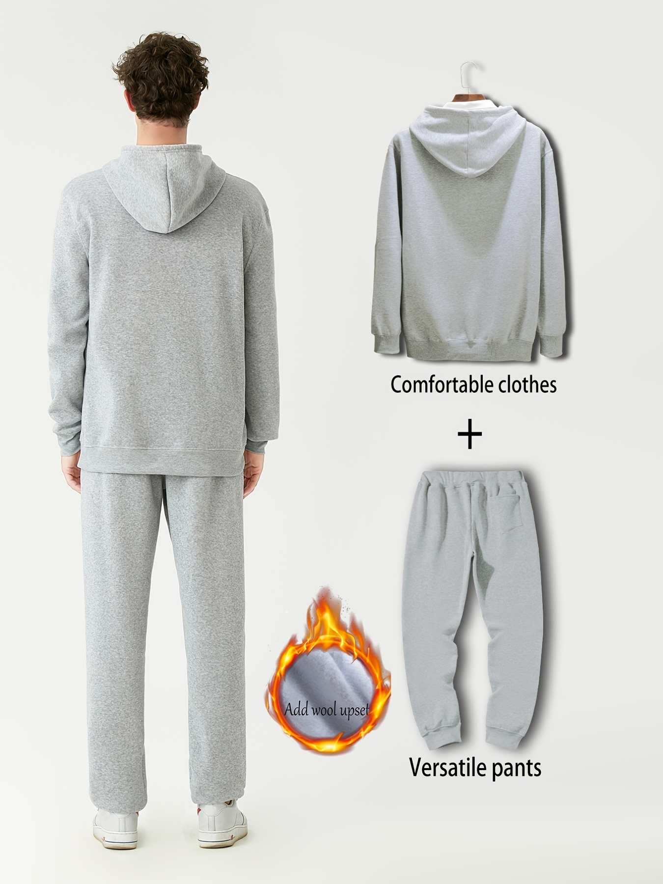 Men's Casual Warm Sweatsuits, Graphic Print Hoodie With Kangaroo Pocket &  Drawstring Sweatpants - Temu