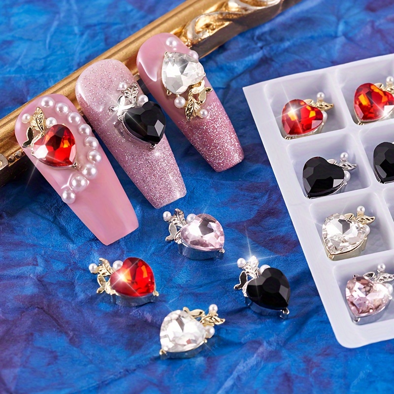 Valentine's Day Nail Charms Heart Nail Art Charms 20Pcs, Glitter Red Love  Heart Crystals Diamonds Nail Rhinestones 3D Metal Alloy Valentine's Day  Nail
