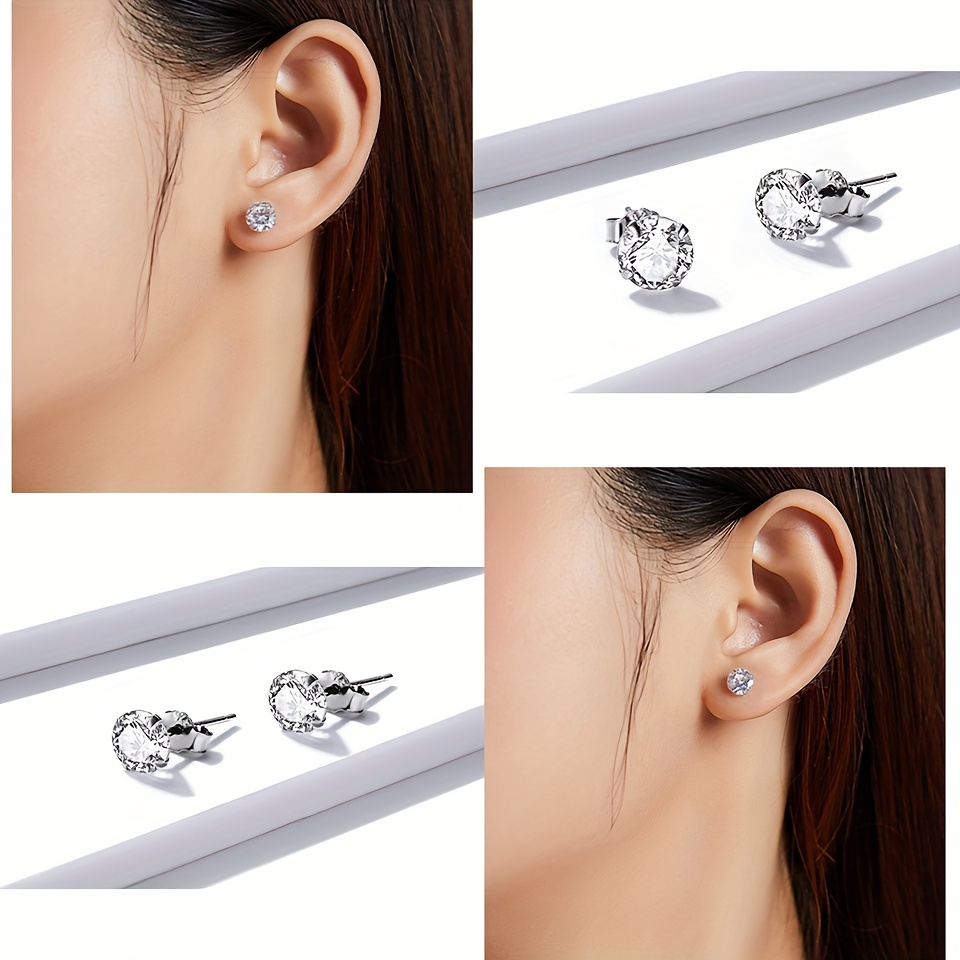 Stud Earrings 925 Platinum Plated Round Cubic Zirconia