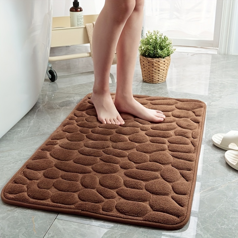 Memory Foam Bath Mat, Cobblestone Coral Fleece Bath Rug, Rapid