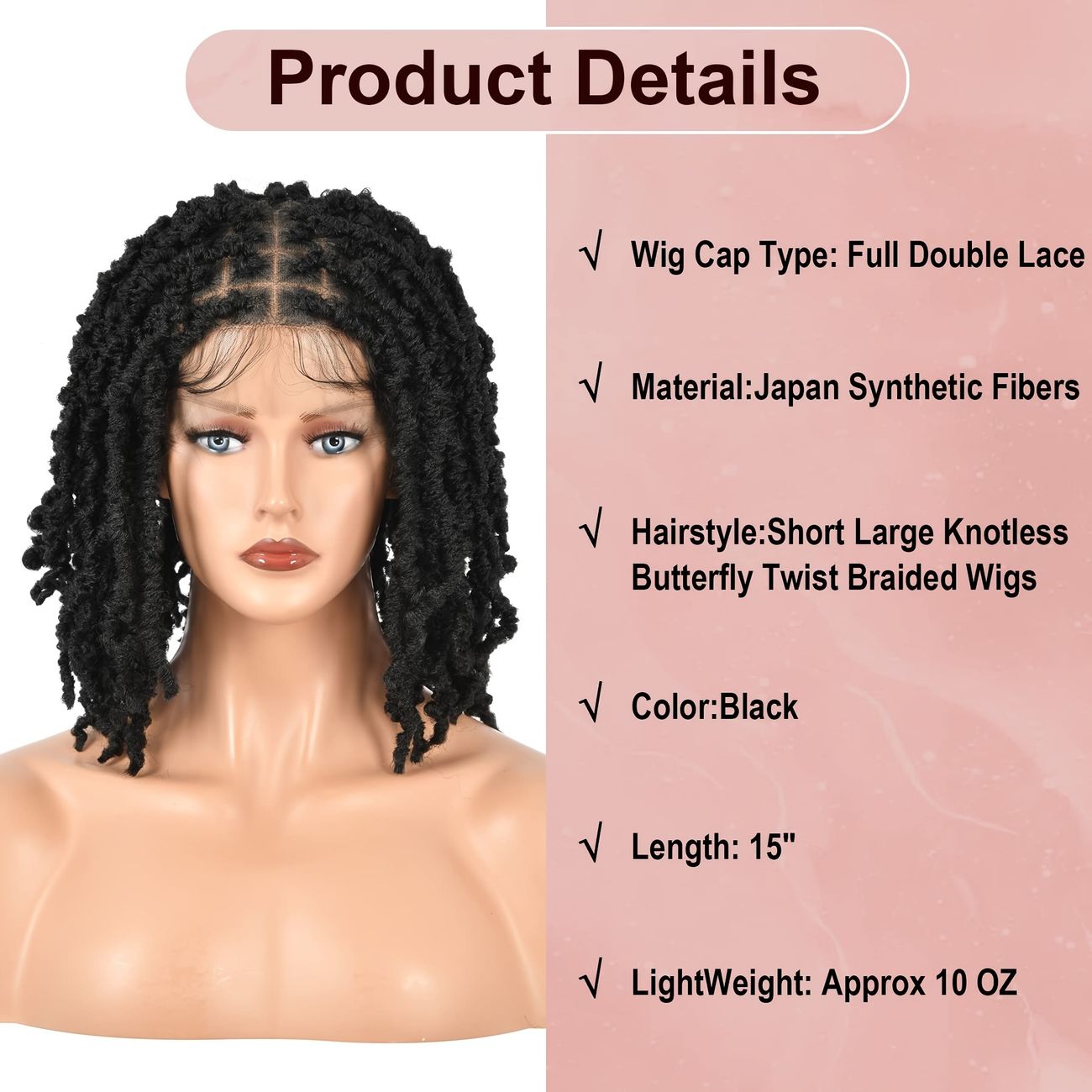 Short Large Knotless Butterfly Twist Braided Wigs Full Double Lace Front  Knotless Locs Braided Wigs Synthetic Lace Frontal Black Short Bob Twist  Braided Wig With Baby Hair - Beauty & Personal Care -