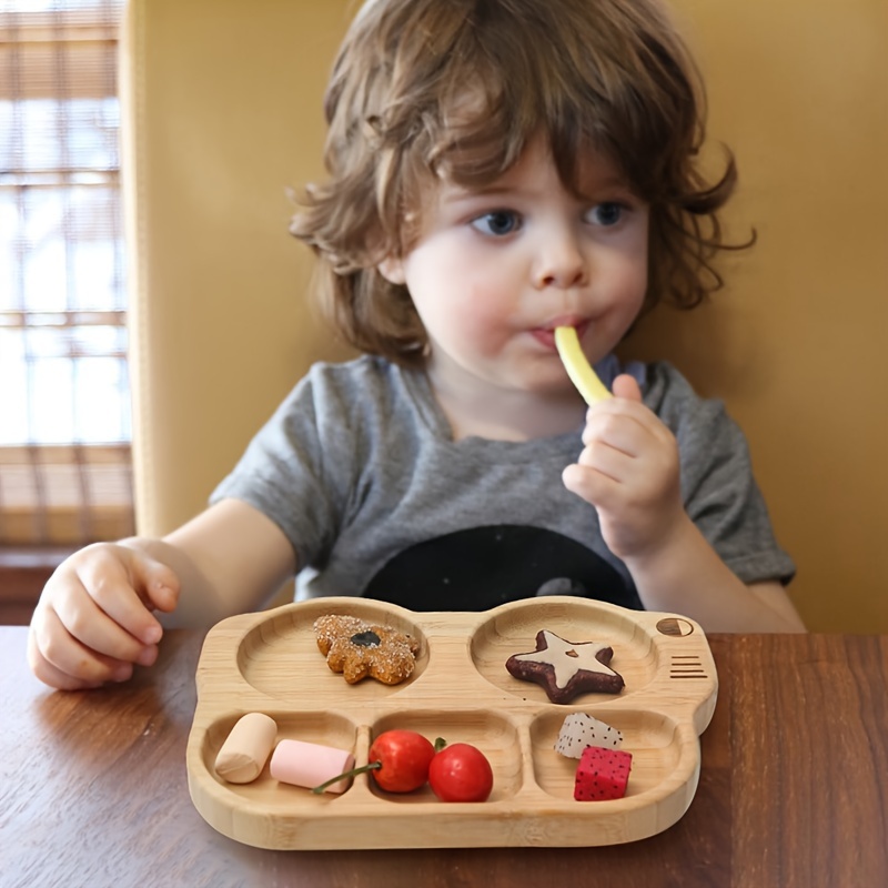 Juego de vajilla de madera de bambú para bebé, plato de cena de