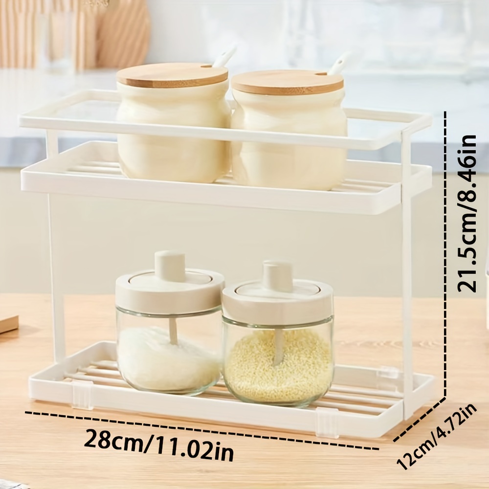 1set Kitchen Cabinet Pull-out Spice Rack Double-layer Plastic Drawer Shelf  For Storage Of Spice Jars