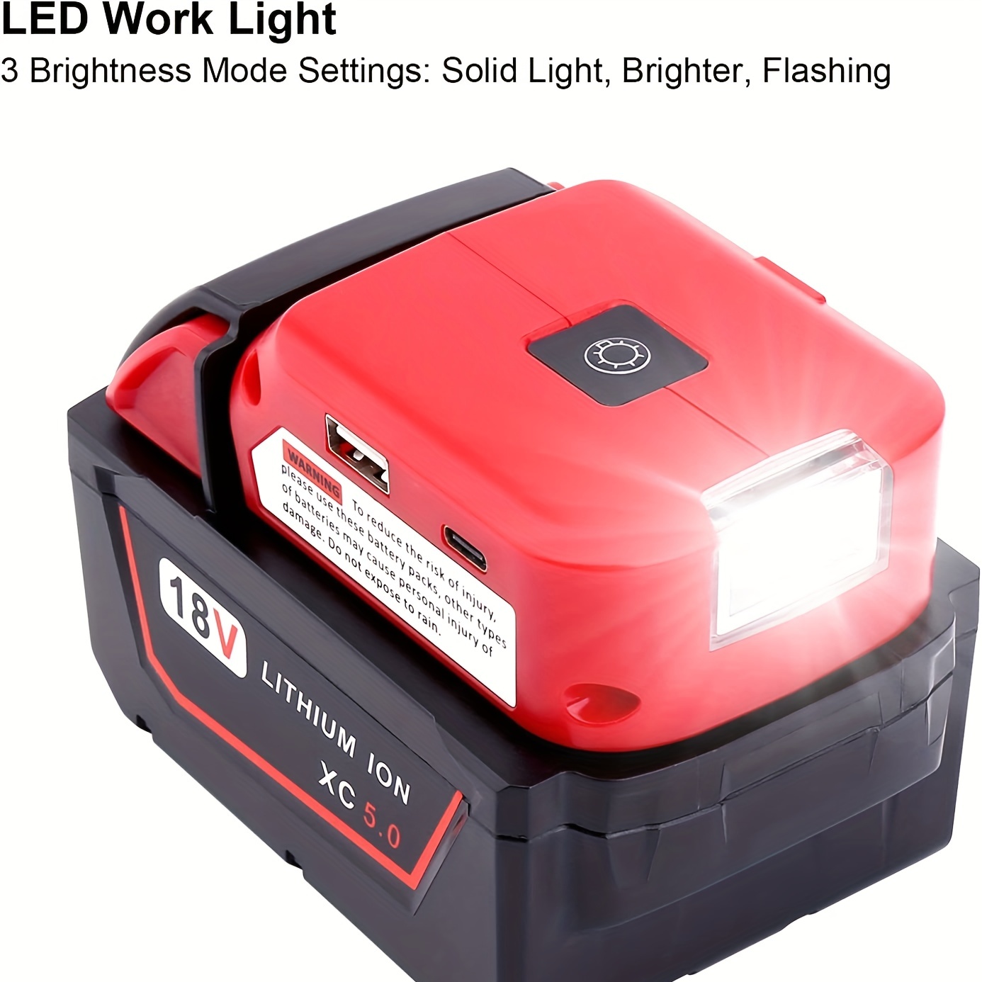 M18 Power Source Replacement For Milwaukee Usb Charger Adapter 49-24-2371,  With Usb-c  Usb Port  Led Work Light  Port, Compatible With Milwaukee  M18 18v Li-ion Battery Temu