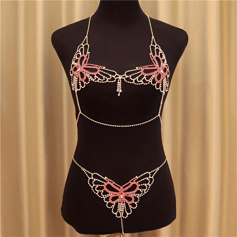 Hollow Crop Top Bra Chest Chain Inlaid Shiny Rhinestone Sexy - Temu