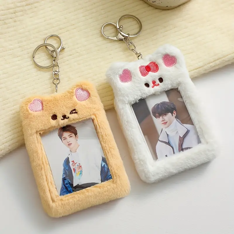 Cheap Cartoon Plush Card Holder Keychain Fuzzy Cute Animal Kpop