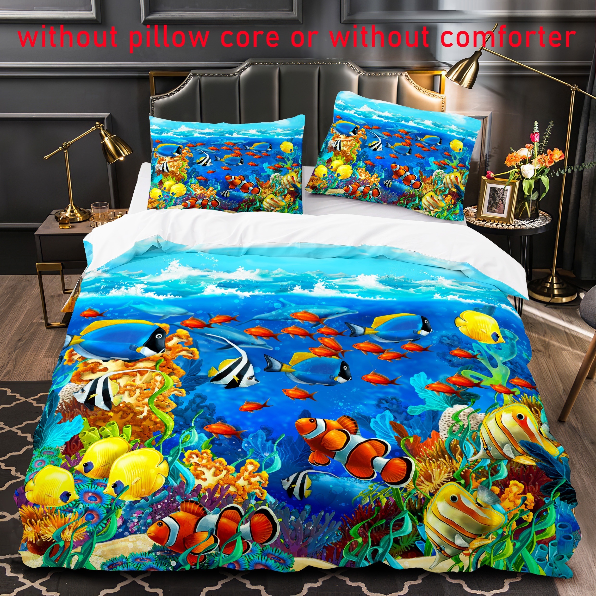 Underwater World Duvet Cover Set Fish Spray Print Bedding - Temu
