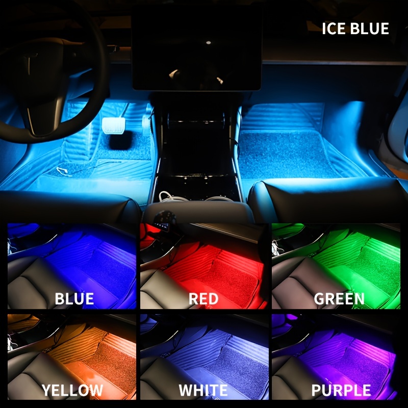 In 1 Car Led Interior Lights Floor Foot Atmosphere Neon - Temu